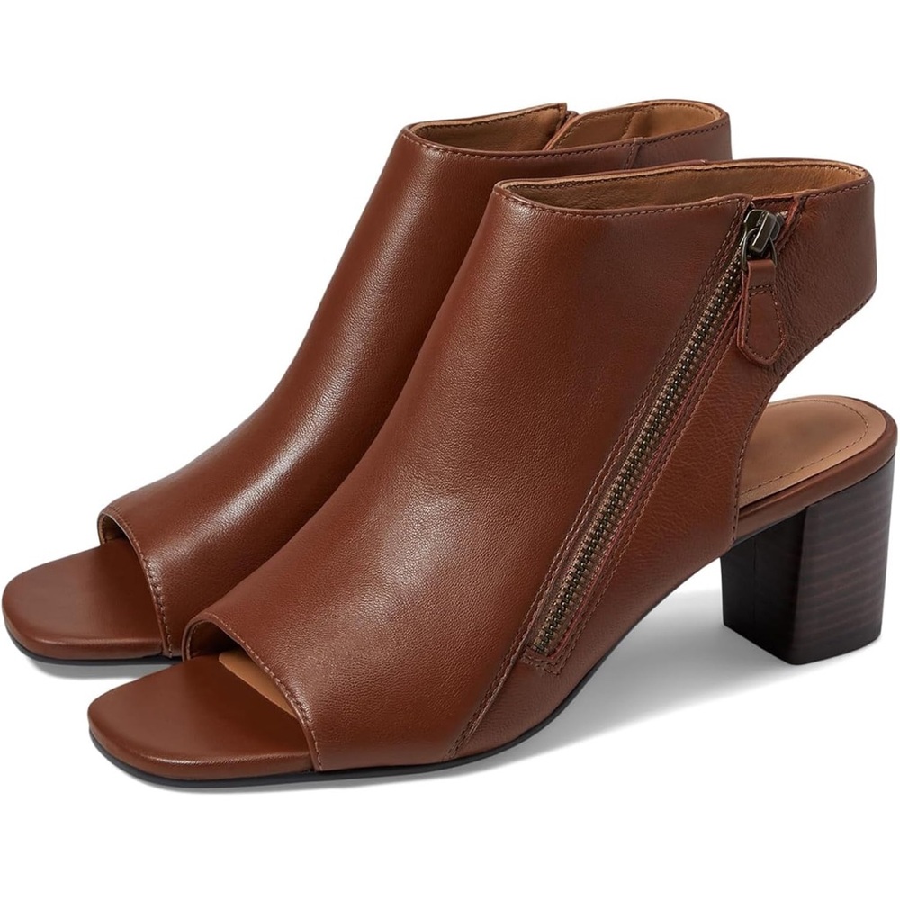 Chunky Heel Open Toe Booties Sandals Side Zipper Cut Out 3 inch
